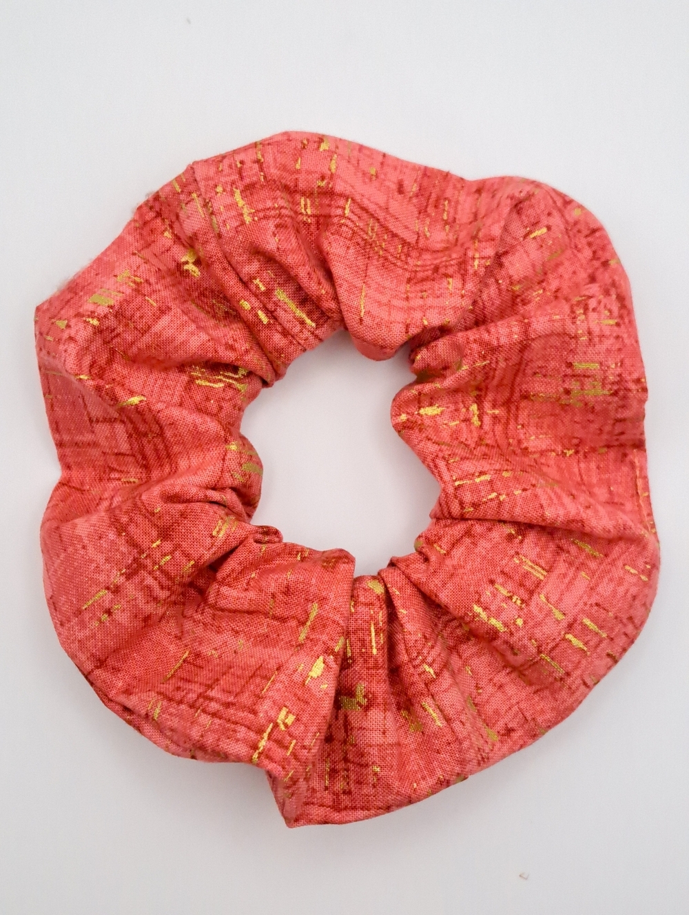 Coral Gold-Accent Scrunchie Cotton Hair Tie Elastic Band - Women Accessories